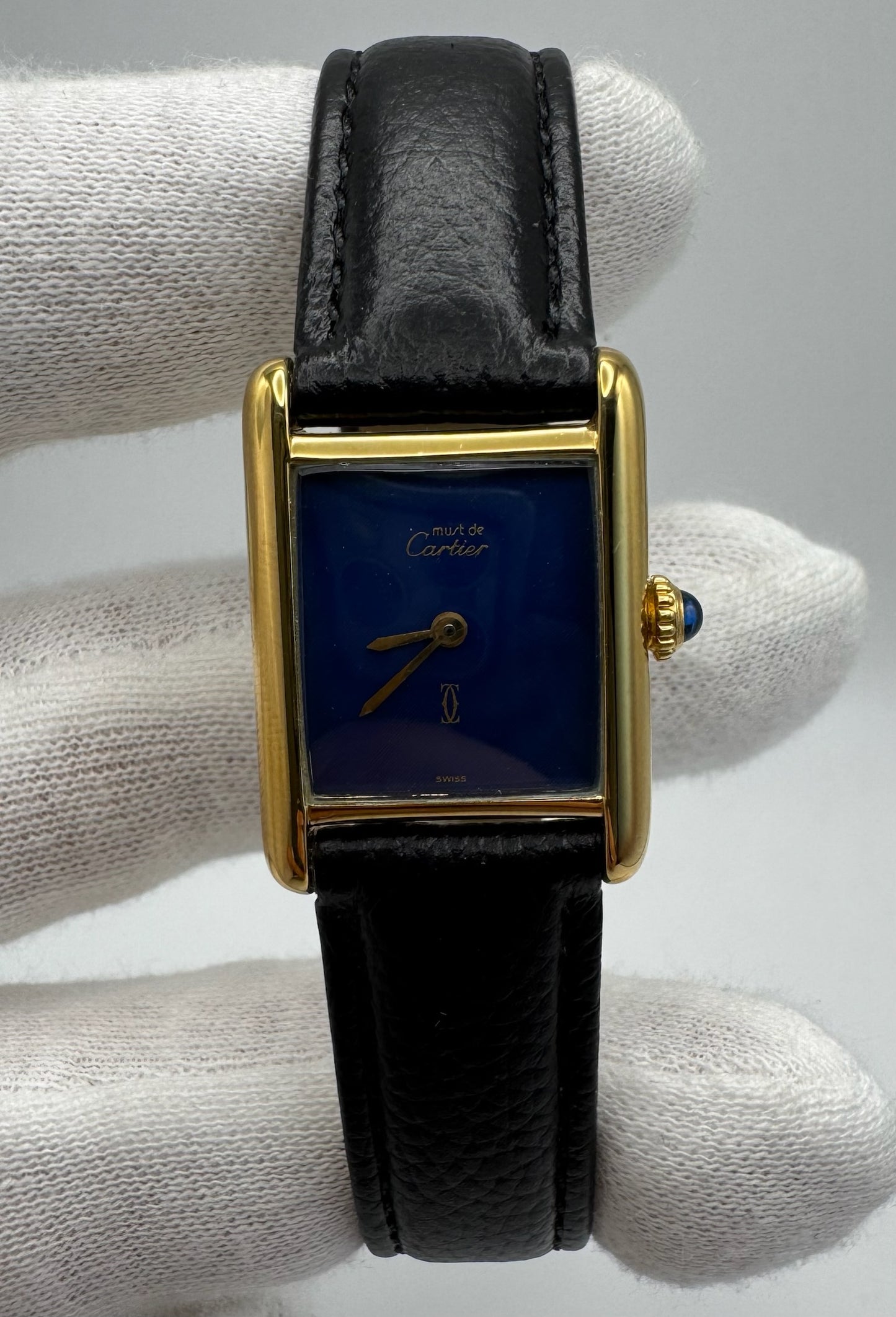 Cartier Tank Vermeil Manual Winding with Blue Dial