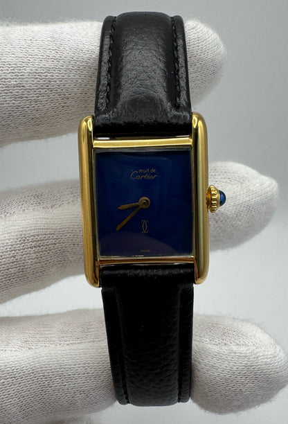 Cartier Tank Vermeil Manual Winding with Blue Dial