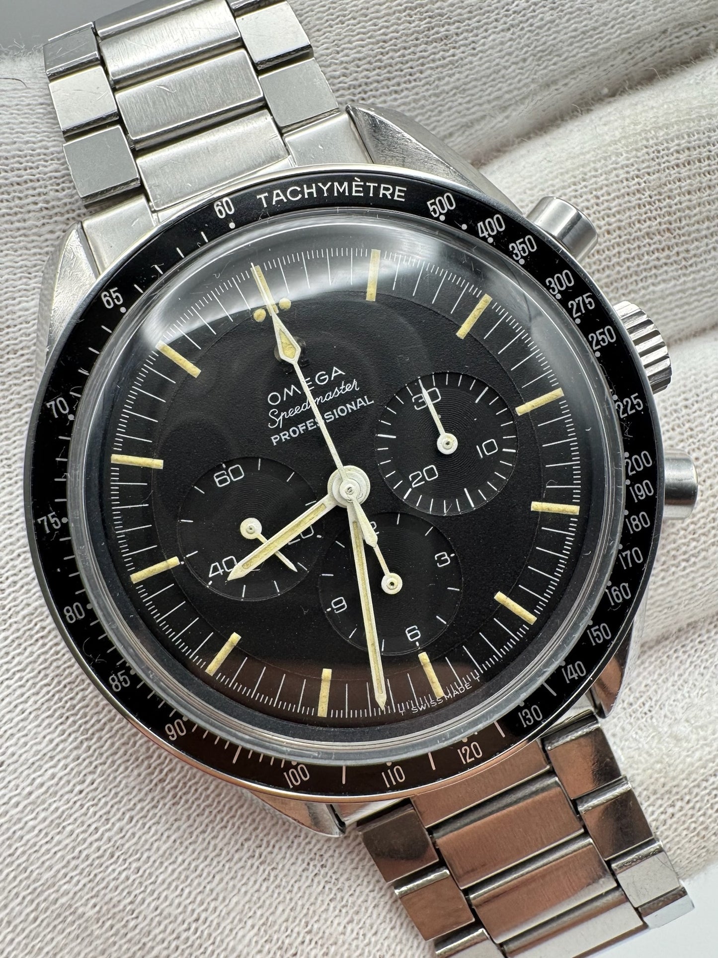 Omega Speedmaster Professional Moonwatch Chronograph Cal. 321 Full Steel Heavy Patina Original Owner 1965 (Unpolished)