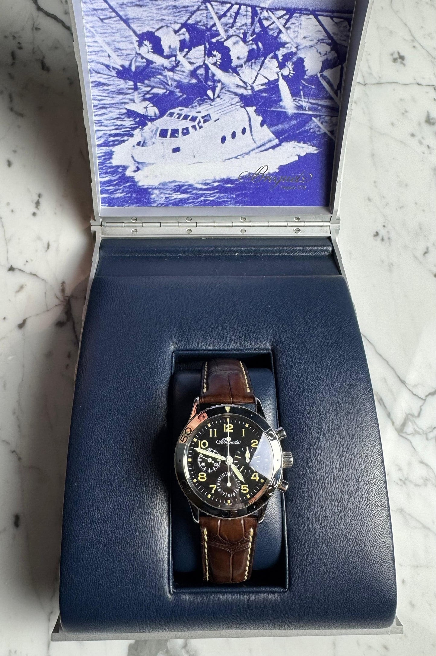 Breguet Type XX - XXI - XXII Pilot Watch Chronograph Steel Yellow Patina (Box)