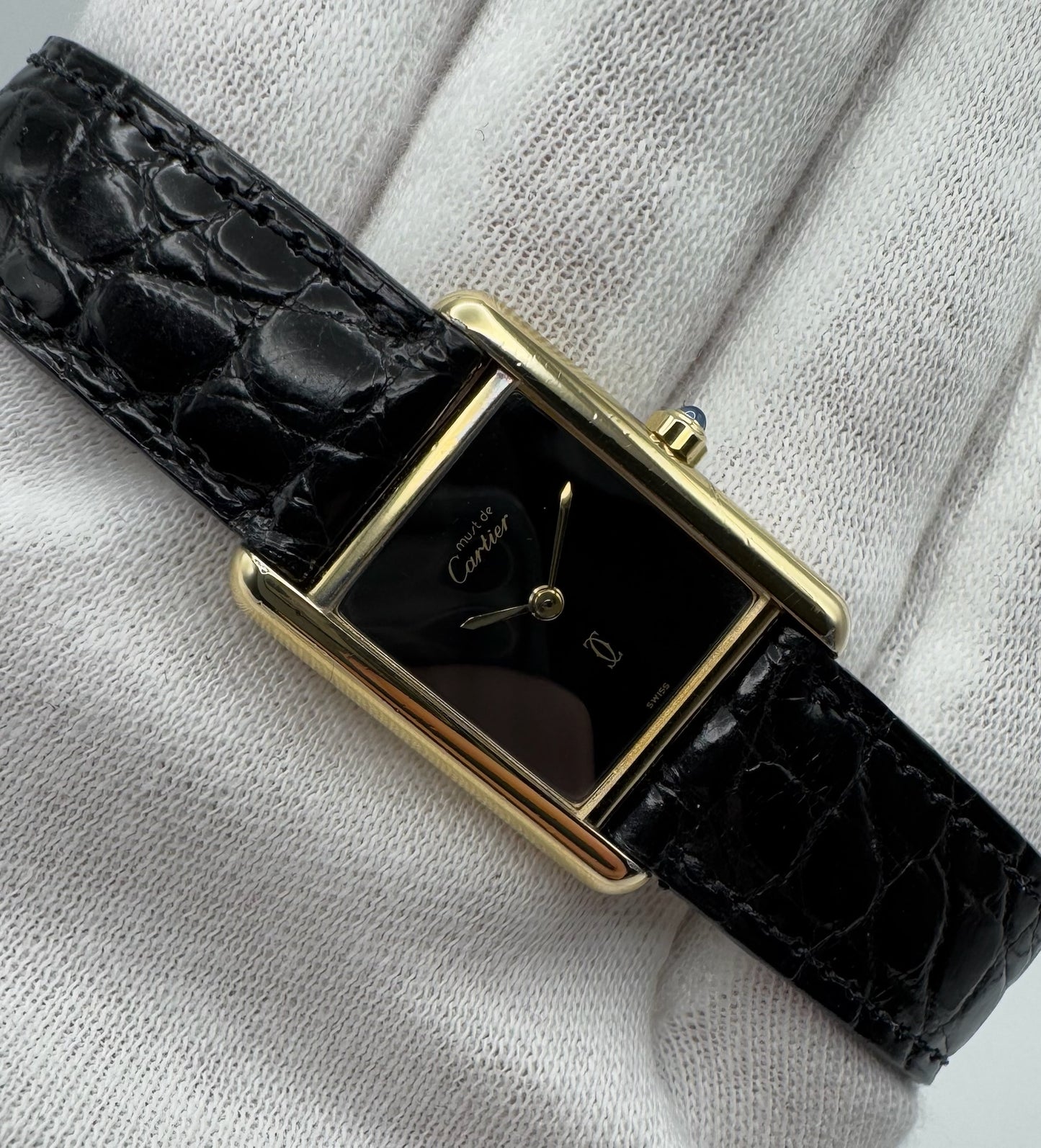 Cartier Tank Vermeil Gold Plated Quartz Black Dial 1986 (Full-Set)