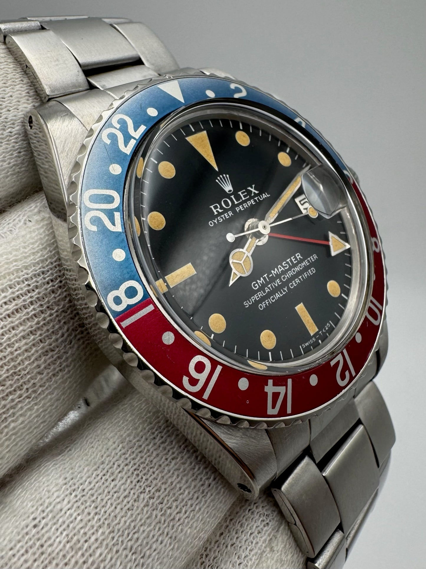 Rolex GMT-Master 1675 MK1 Long E Full Steel Faded Bezel Red Back Insert Heavy Patina Zinc Sulfide 1967 (Serviced)