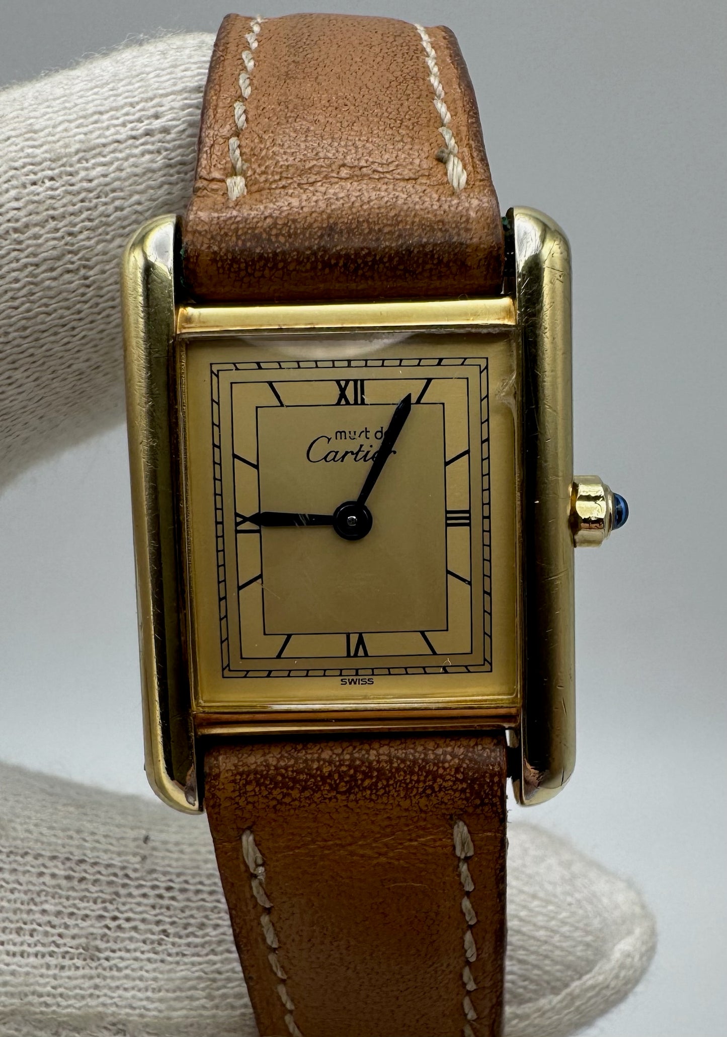 Cartier Tank Vermeil Gold Plated Quartz Champagne Dial 1990