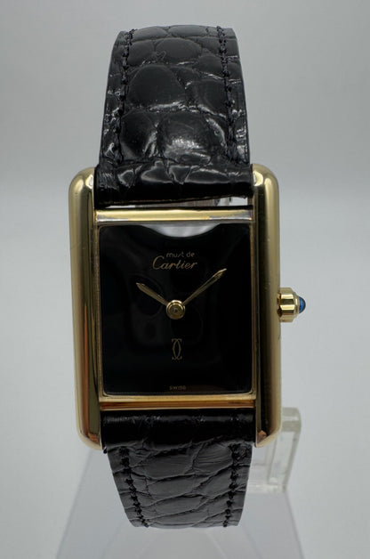 Cartier Tank Vermeil Gold Plated Quartz Black Dial 1986 (Full-Set)