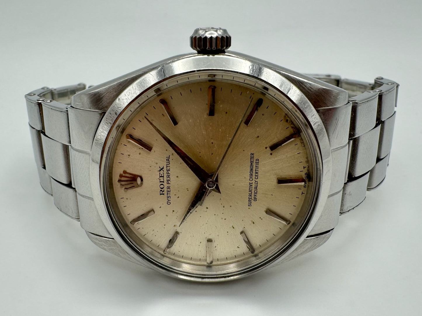 Rolex Oyster Perpetual 34 Full Steel Riveted Bracelet Silver Dial 1966 (Serviced)