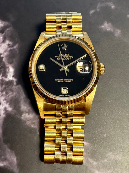 Rolex Datejust 36 Full Yellow Gold Jubilee Factory Onyx Dial 1995 (Unpolished)