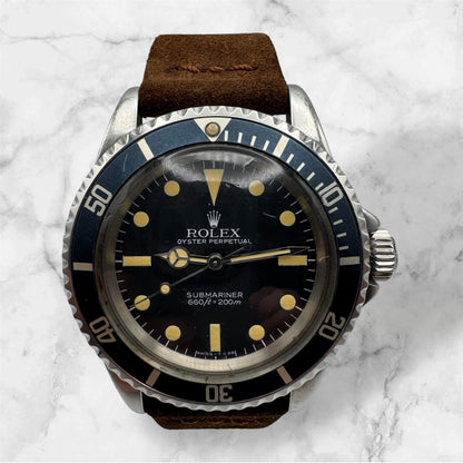 Rolex Submariner No Date 5513 “Feet First” Head Heavy Patina Maxi Dial Blue Insert 1965 (Serviced)
