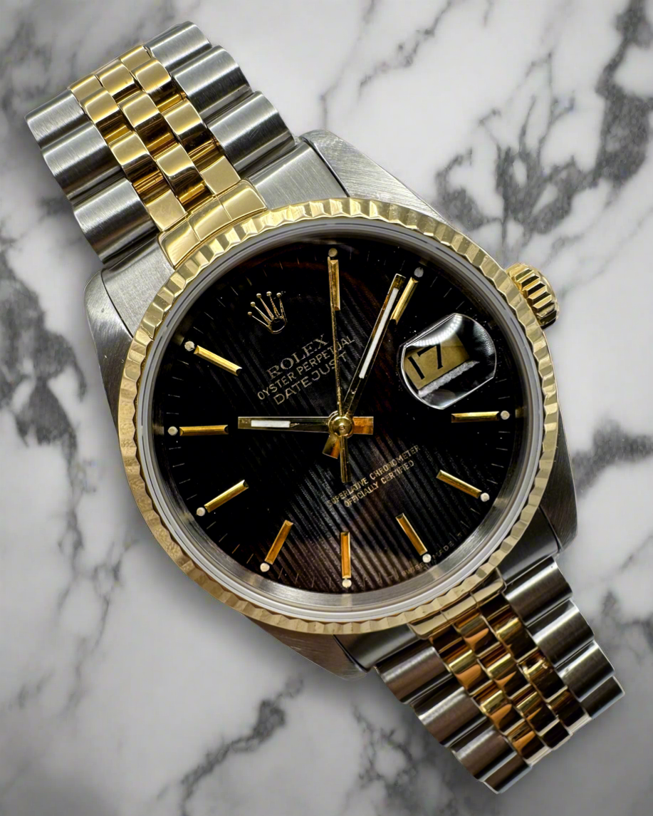 Rolex Datejust 36 Steel/Yellow Gold Jubilee Black Tapestry 1990 (Serviced)