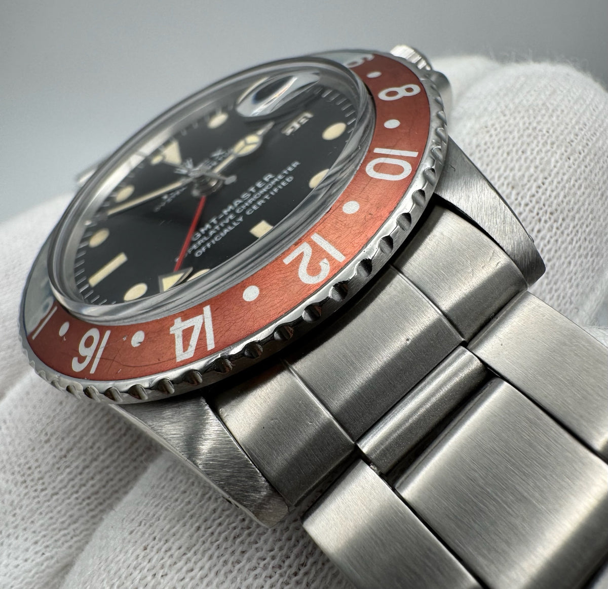 Rolex GMT-Master 1675 MK1 Long E Yellow Patina Faded Red Back Pepsi Insert 1970 (Full-Set/Serviced)