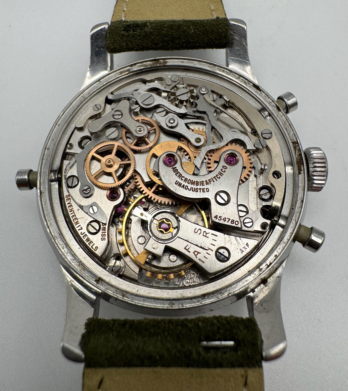 Abercrombie & Fitch Seafarer 2444 Vintage Silver Dial Chronograph ~1950 (Unpolished)