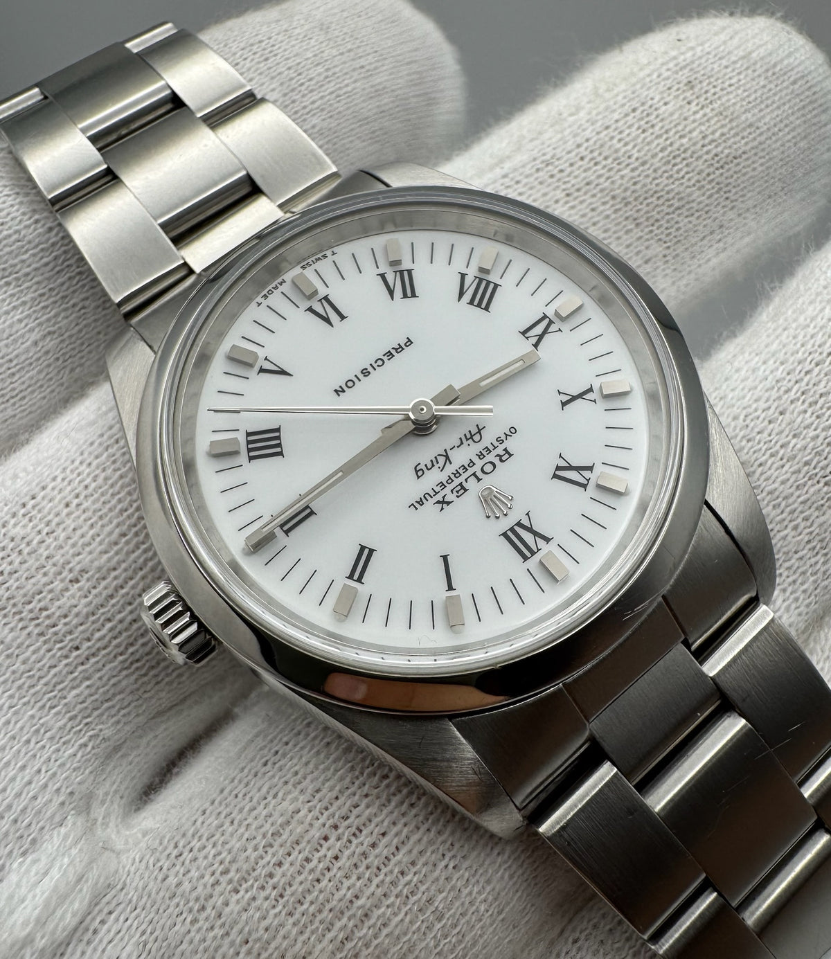 Rolex Air King 14000 White Roman Dial U Serial 1998 (Full-Set)