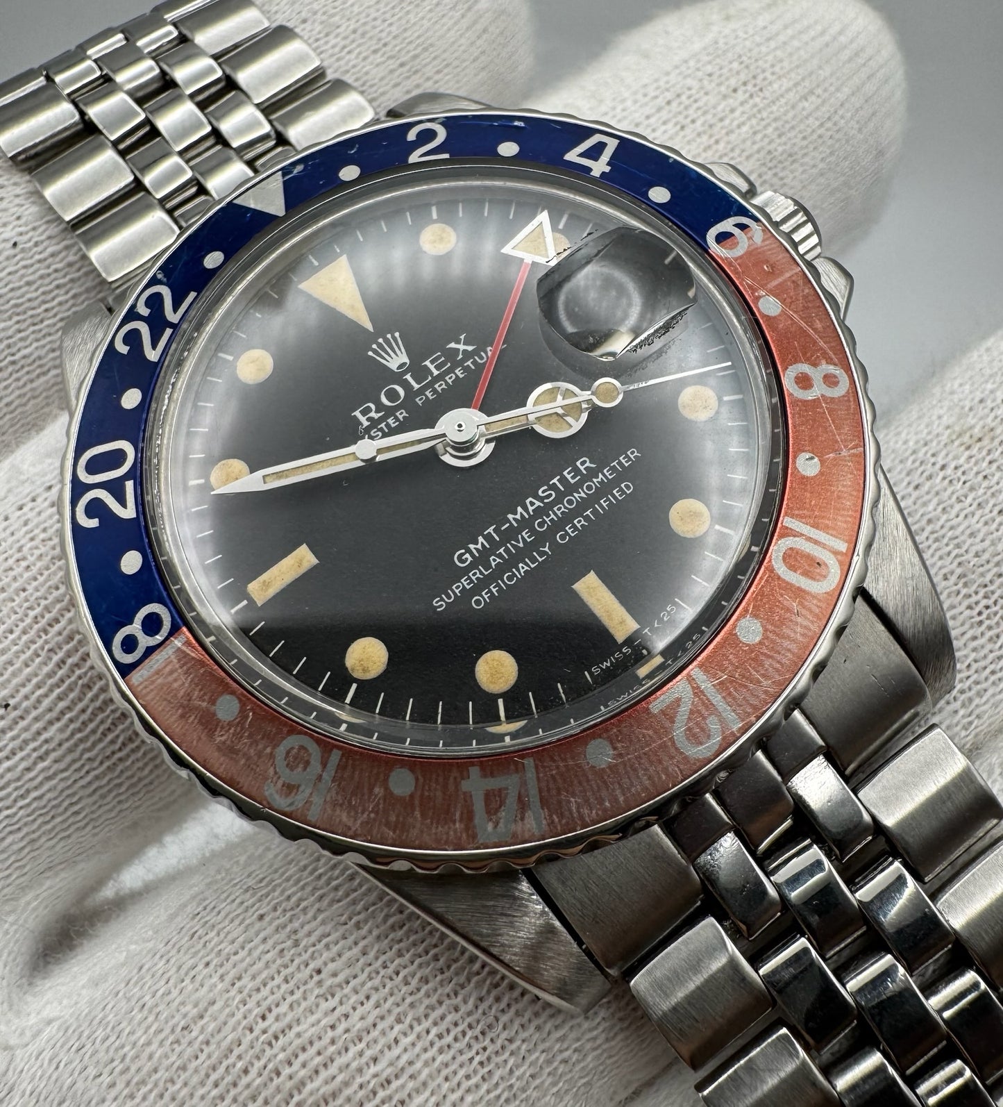 Rolex GMT-Master 1675 MK1 Long E Yellow Patina Pepsi Insert 1968