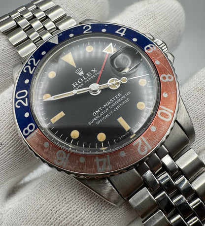 Rolex GMT-Master 1675 MK1 Long E Yellow Patina Pepsi Insert 1968