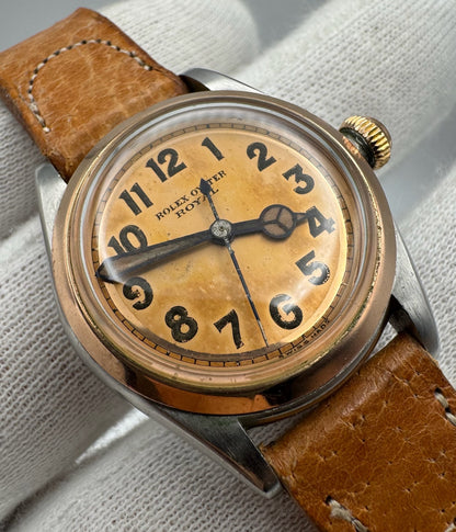Rolex Oyster Royal 3121 Salmon Dial Arabic Numerals Two-Tone Vintage 1940s (Unpolished/Serviced)
