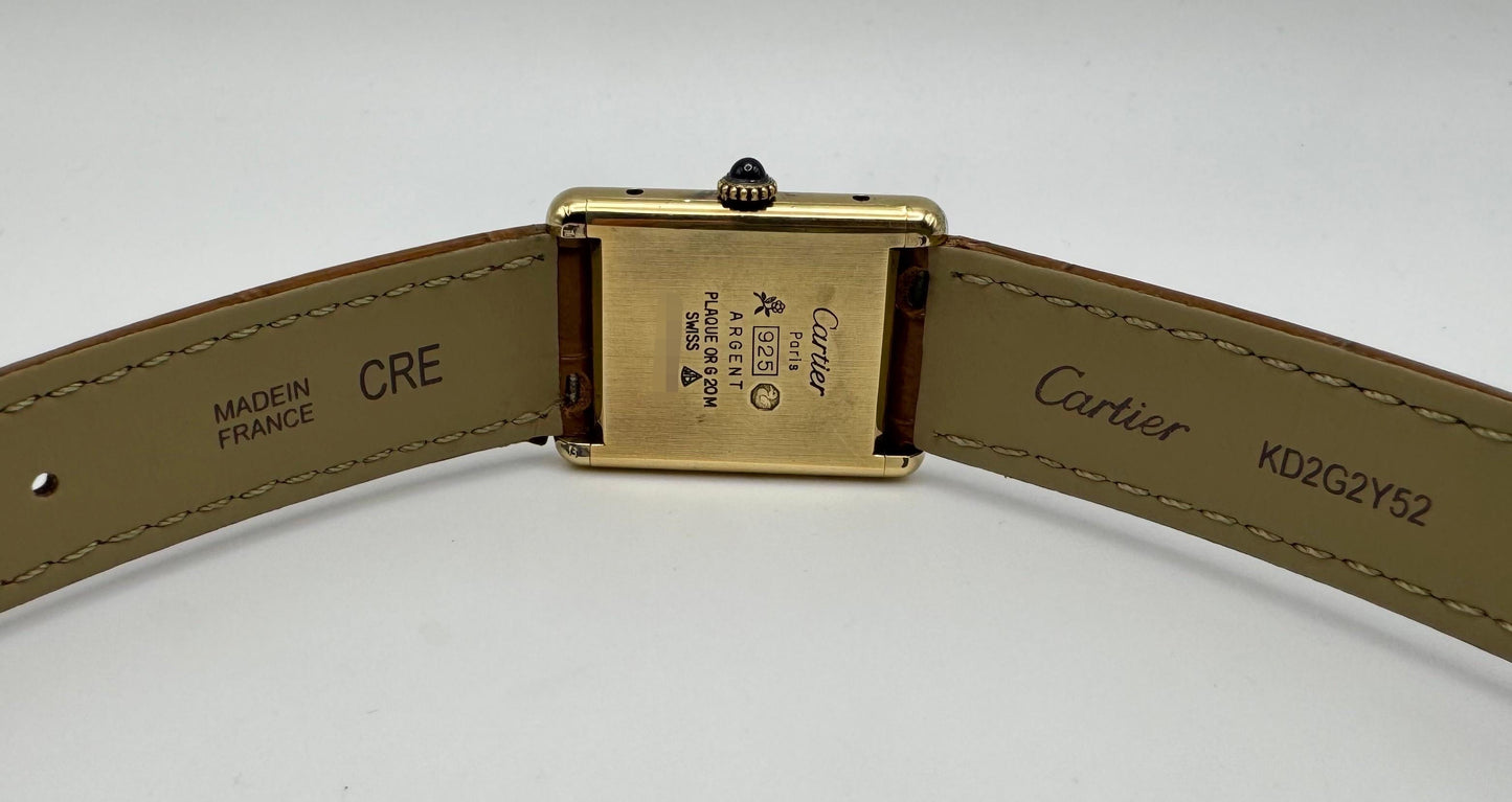 Cartier Tank Vermeil Gold Plated Wood Dial Manual Winding 1990 (Unpolished)