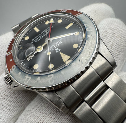 Rolex GMT-Master 1675 MK1 Long E Yellow Patina Faded Red Back Pepsi Insert 1970 (Full-Set/Serviced)