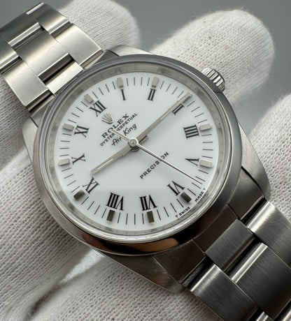 Rolex Air King 14000 White Roman Dial U Serial 1998 (Full-Set)