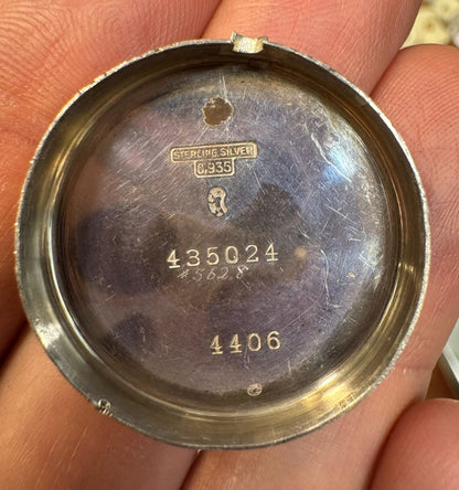 Movado Vintage Military Trench Watch Sterling Silver Large Case Porcelain Dial 1920s (Unpolished)