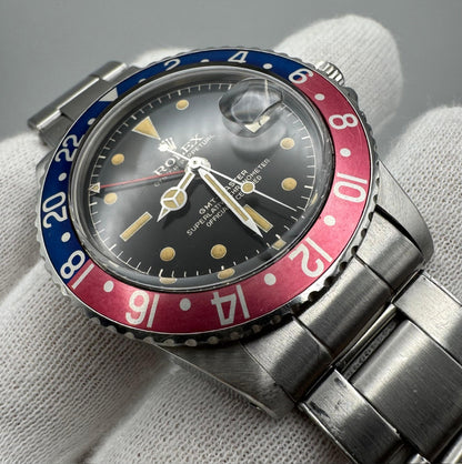 Rolex GMT-Master 1675 PCG Gilt Chapter Ring Oyster Riveted Pepsi Red Back 1961 (Full-Set/Unpolished)