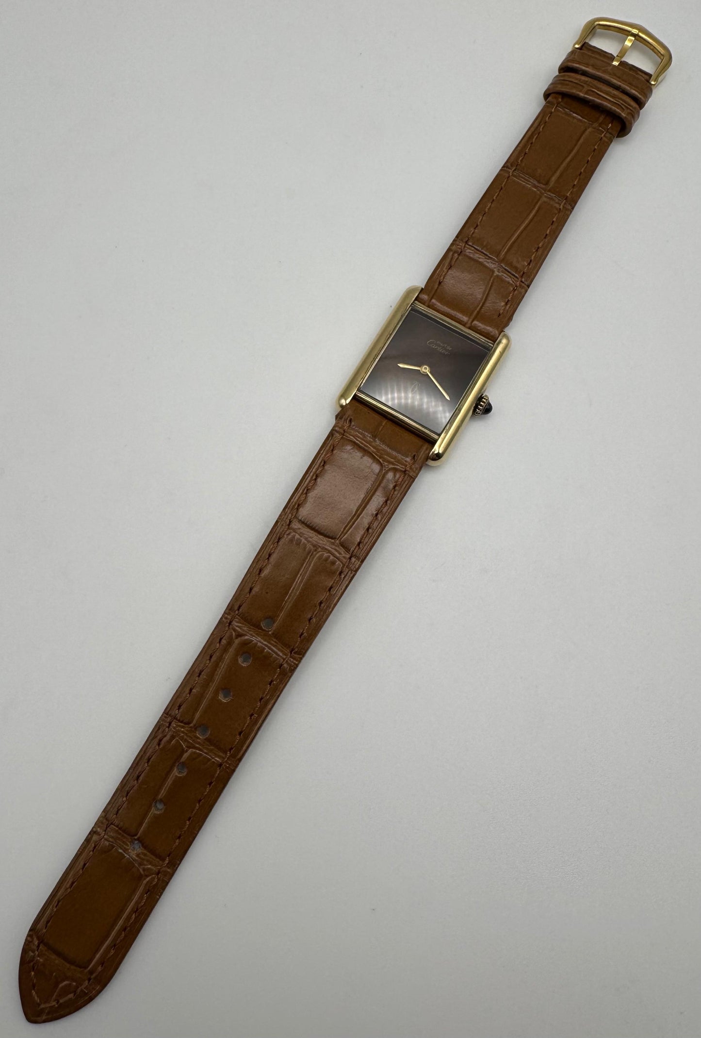 Cartier Tank Vermeil Gold Plated Wood Dial Manual Winding 1990 (Unpolished)