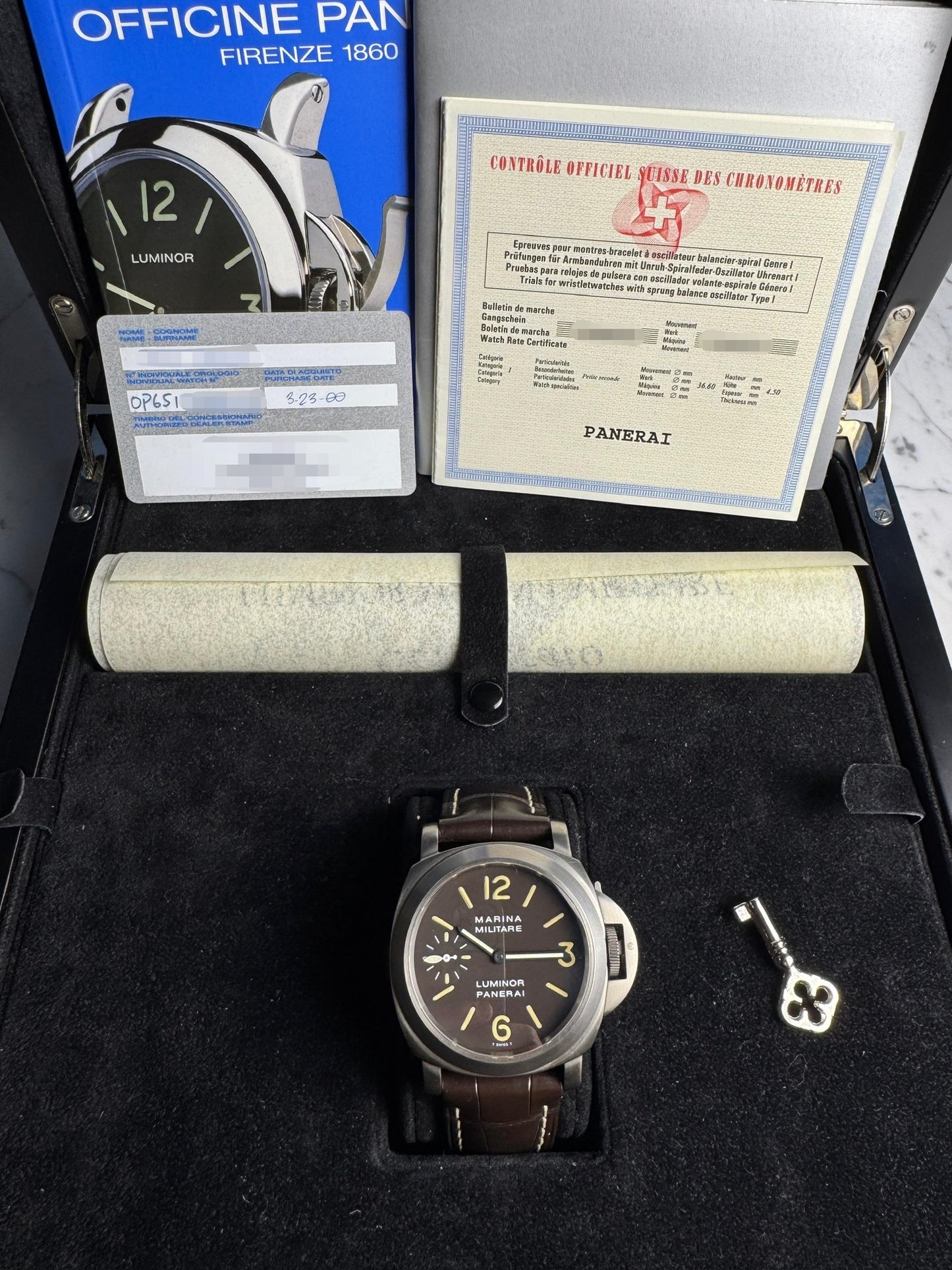 Panerai Luminor Marina Militare PAM00036 Titanium Tobacco Tritium Dial 2000 (Full-Set)