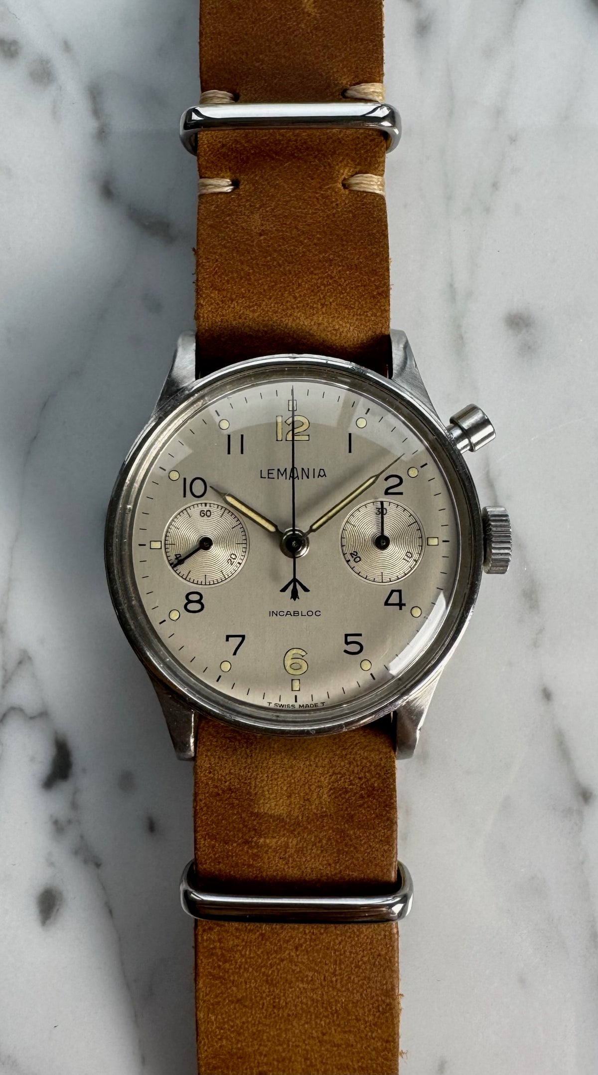 Lemania HS9 Monopusher Chronograph "RAN" Royal Australian Navy White Dial Extremely Rare ~1958 (Serviced)