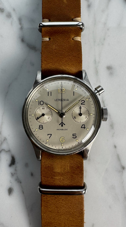 Lemania HS9 Monopusher Chronograph "RAN" Royal Australian Navy White Dial Extremely Rare ~1958 (Serviced)