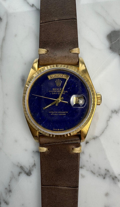 Rolex Day-Date 36 18038 Yellow Gold Aftermarket Real Lapis Lazuli Dial 1983 (Serviced)