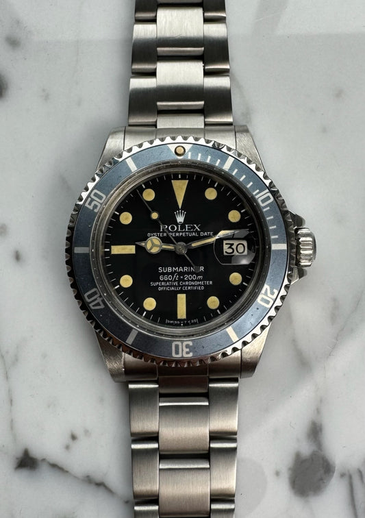 Rolex Submariner Date 1680 MK2 Yellow Patina Blue Insert 1979 (Serviced)