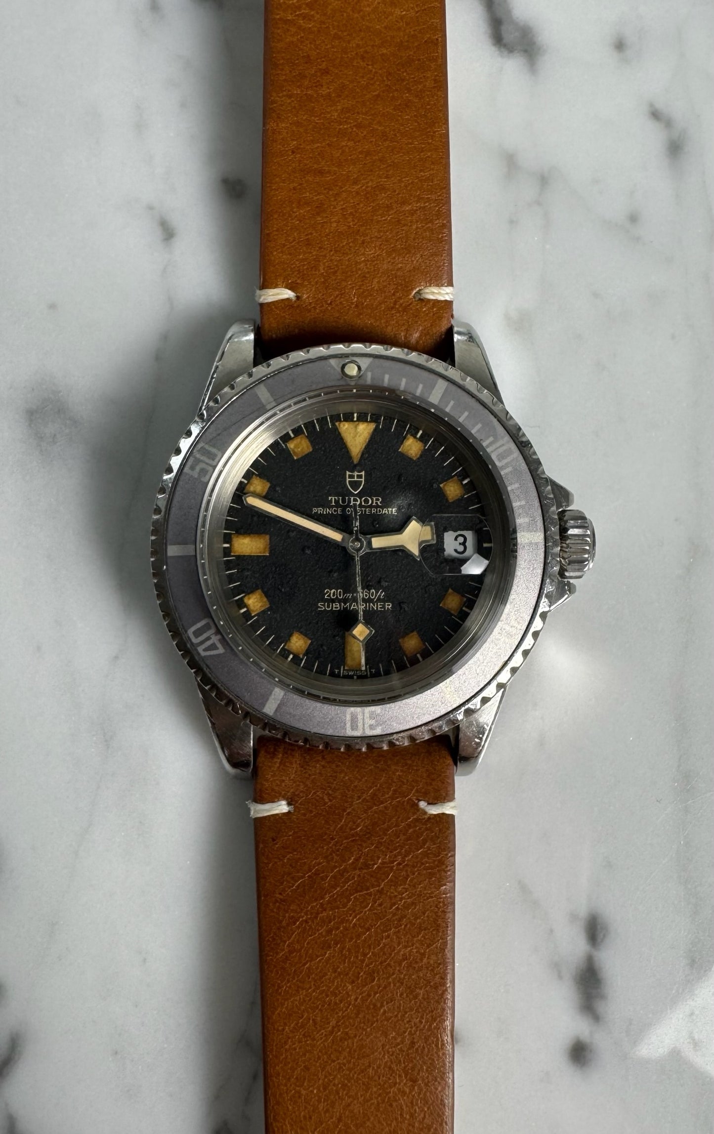 Tudor Submariner Snowflake 9411/0 Blue Confetti Dial Pumpkin Patina Blue/Lavender Insert 1976 (Unpolished)