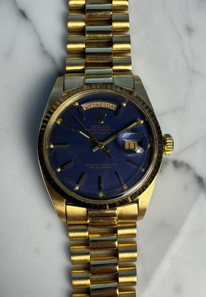 Rolex Day-Date 36 1803 Full Gold 18K Rare Blue Dial 1970 (Full-Set/Serviced)