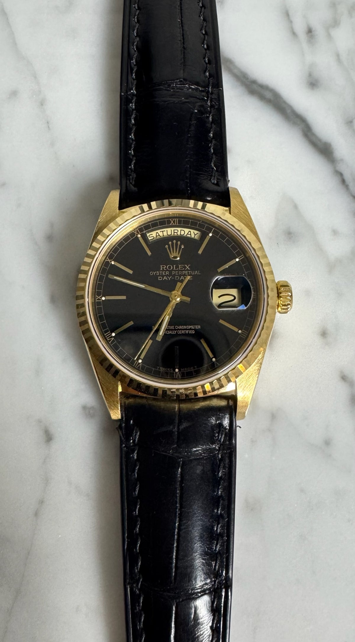 Rolex Day-Date 18038 Black Dial Sharp Lugs 1984 (Serviced)