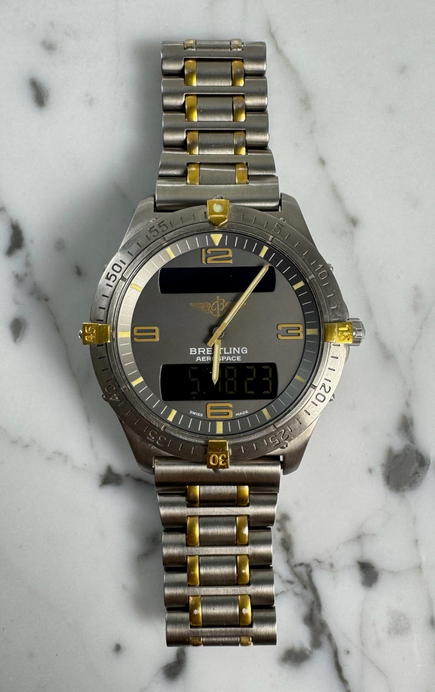 Breitling Aerospace Full Titanium Two Tone Grey Tritium Dial Yellow Patina Vintage 1995