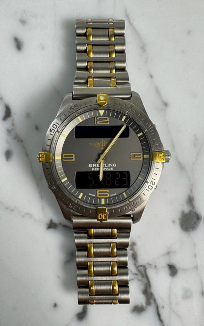 Breitling Aerospace Full Titanium Two Tone Grey Tritium Dial Yellow Patina Vintage 1995