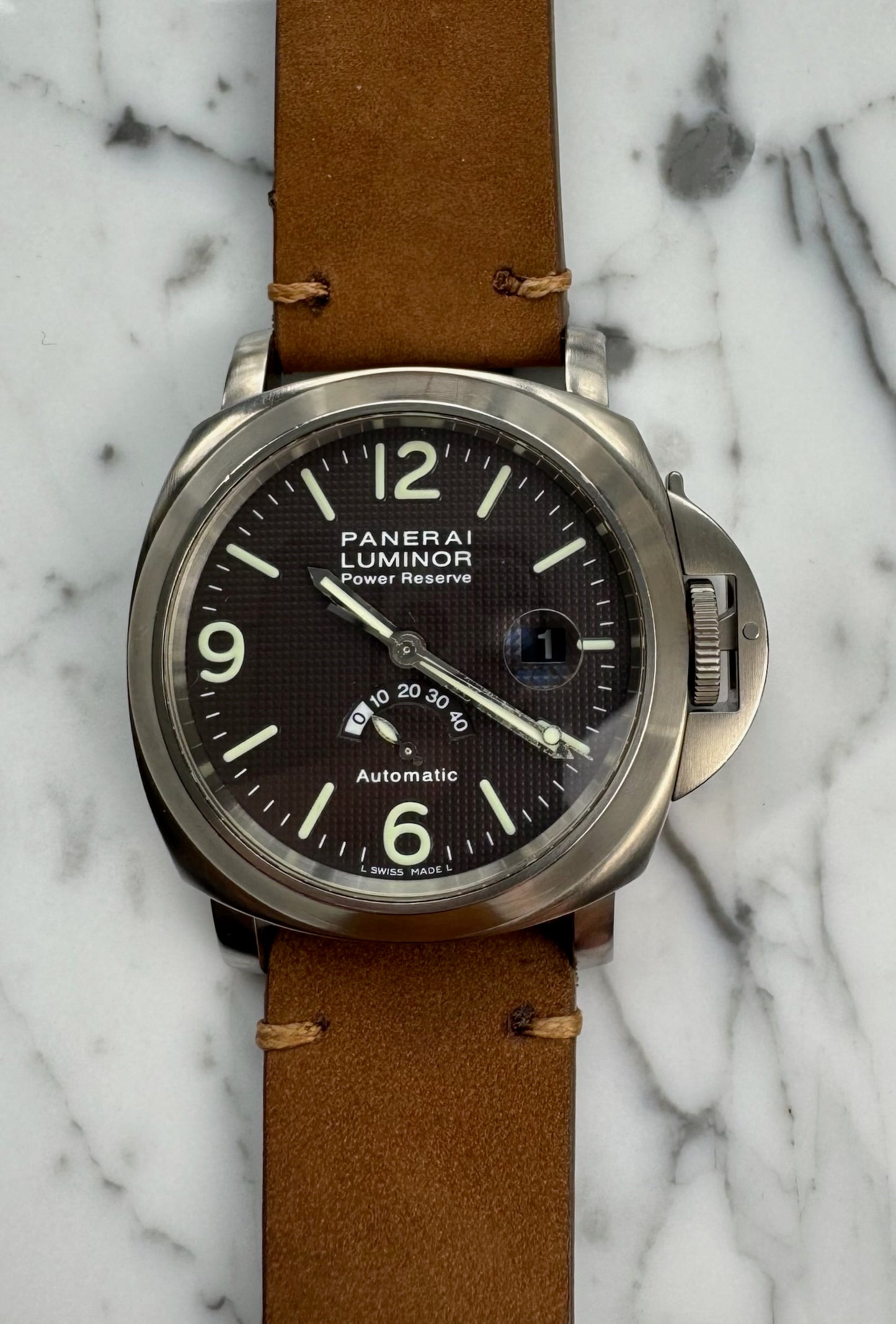 Panerai Luminor Power Reserve PAM57 Titanium Tobacco Dial Very Rare 2000 (Full-Set/Unpolished)
