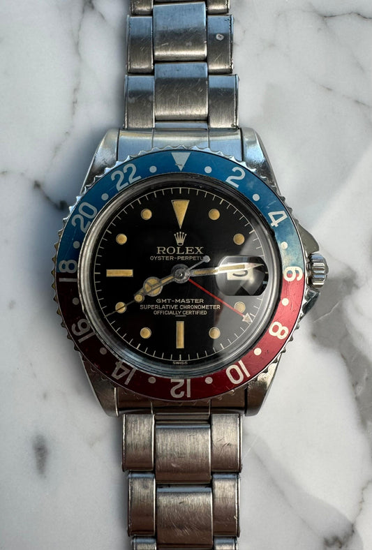 Rolex GMT-Master 1675 PCG Chapter Ring Underline Pepsi Gilt Dial 1960 (Full-Set)