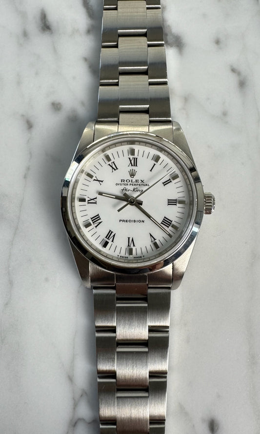 Rolex Air King 14000 White Roman Dial U Serial 1998 (Full-Set)