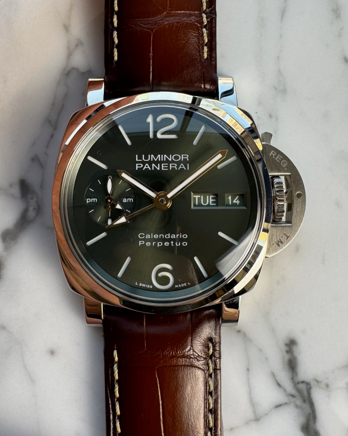Panerai Luminor Perpetual Calendar PAM715 Platinumtech Green Dial 2024 (Full-Set/Unpolished)