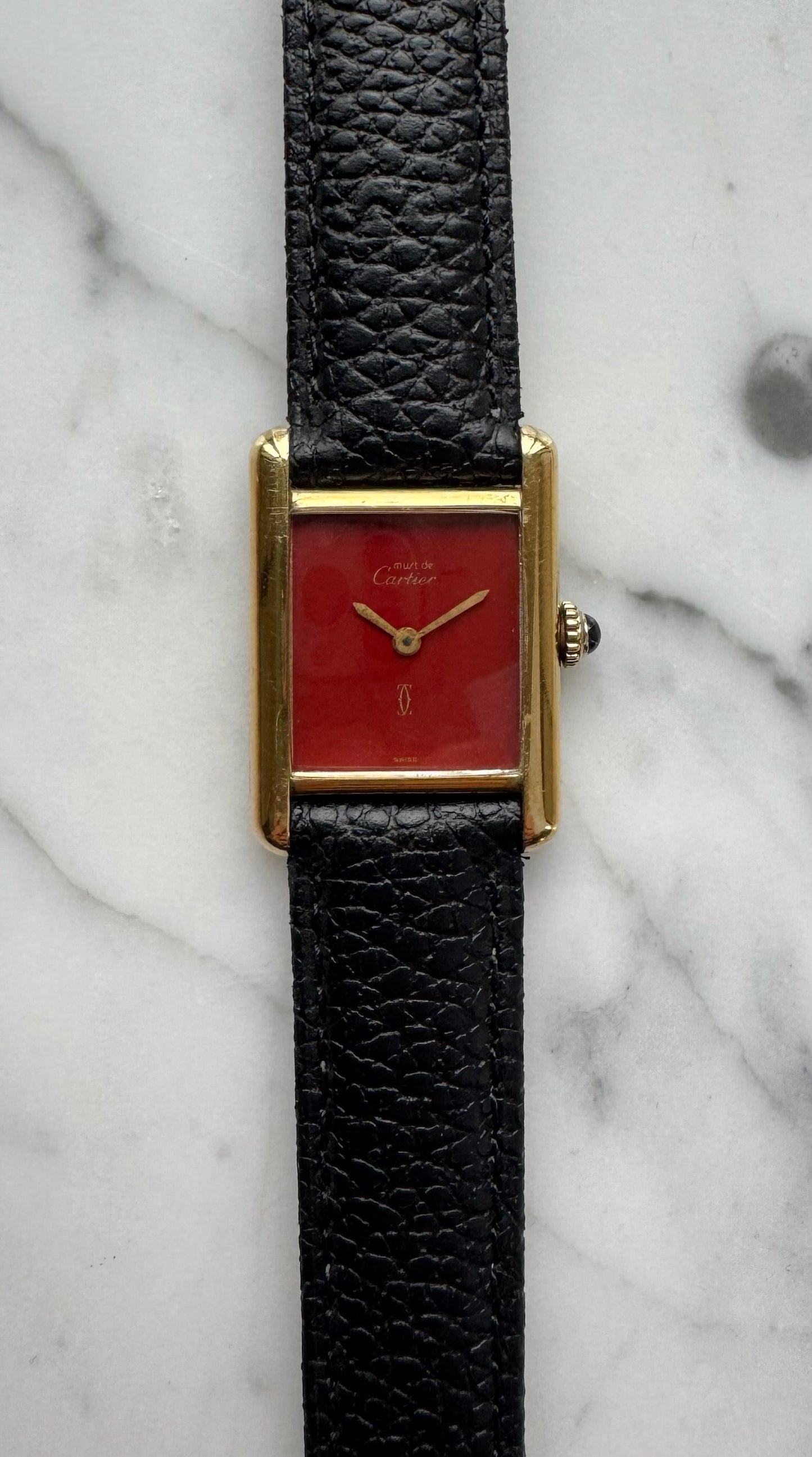 Cartier Tank Vermeil Gold Plated Rare Coral Dial 90s (Unpolished/Serviced)