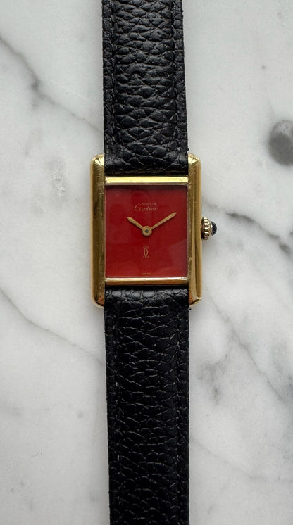 Cartier Tank Vermeil Gold Plated Rare Coral Dial 90s (Unpolished/Serviced)