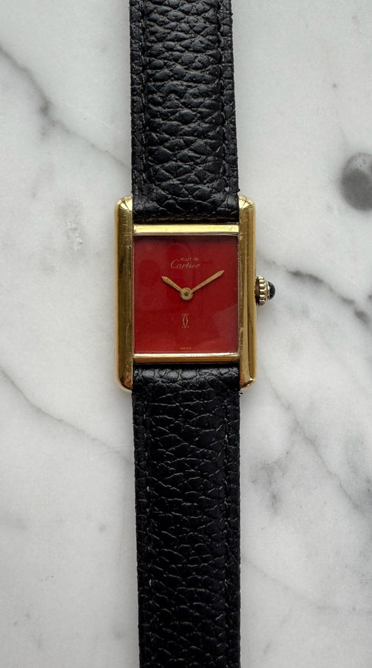 Cartier Tank Vermeil Gold Plated Rare Coral Dial 90s (Unpolished/Serviced)