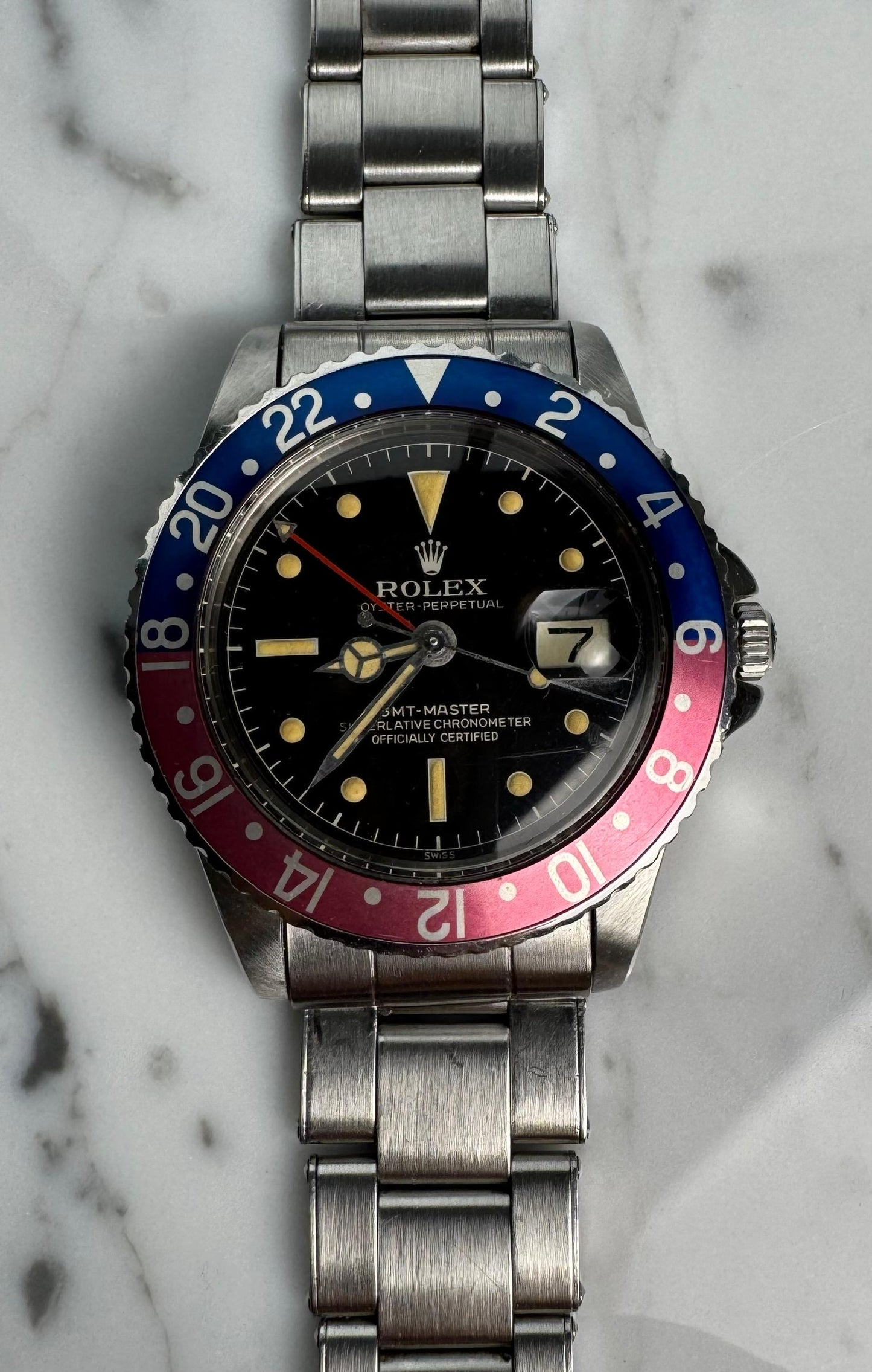 Rolex GMT-Master 1675 PCG Gilt Chapter Ring Oyster Riveted Pepsi Red Back 1961 (Full-Set/Unpolished)