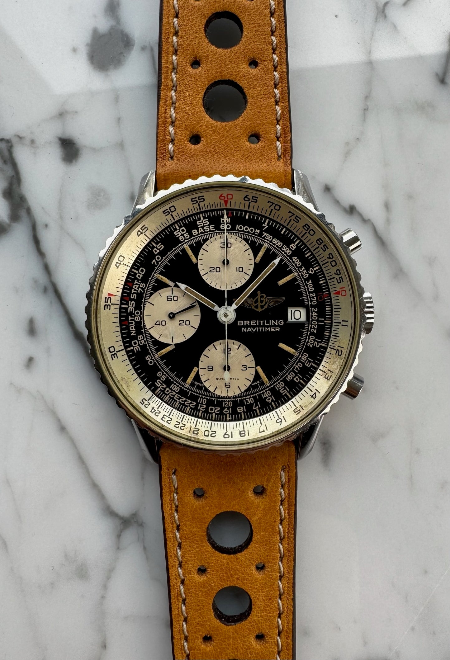 Breitling Old Navitimer Steel Automatic Chronograph Black Tritium Dial Patina 1985