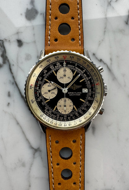Breitling Old Navitimer Steel Automatic Chronograph Black Tritium Dial Patina 1985