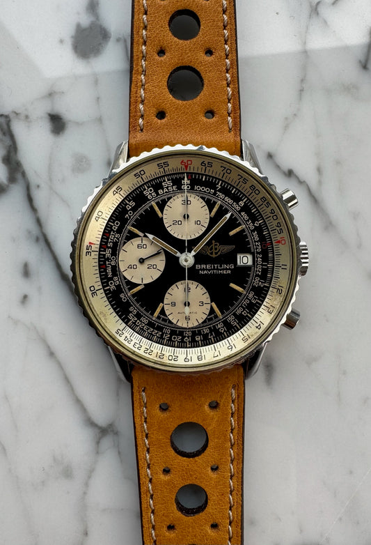 Breitling Old Navitimer Steel Automatic Chronograph Black Tritium Dial Patina 1985