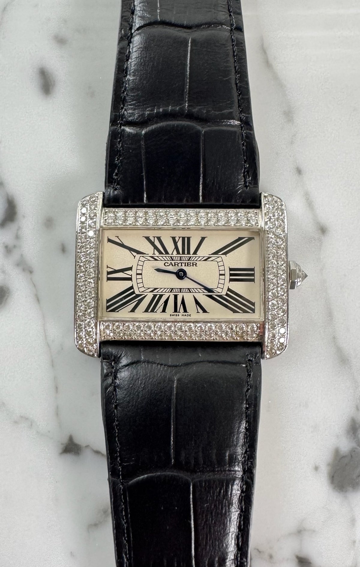 Cartier Tank Divan W6300655 Large Model 30x38mm Steel Diamond Set 2006 (Full-Set/Unpolished)