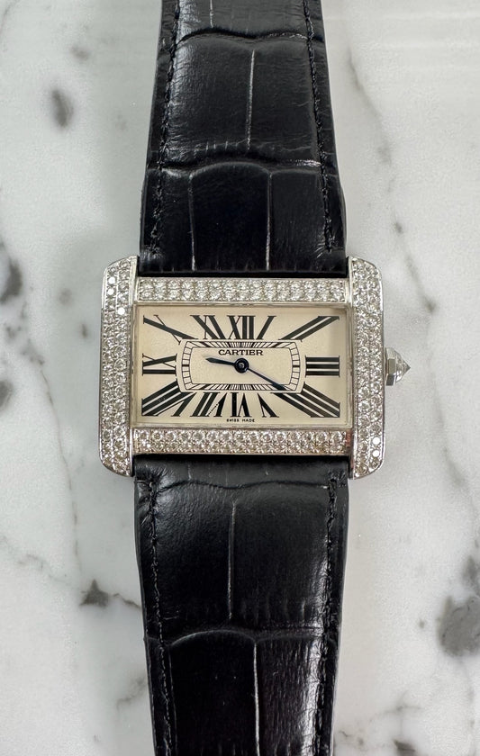 Cartier Tank Divan W6300655 Large Model 30x38mm Steel Diamond Set 2006 (Full-Set/Unpolished)