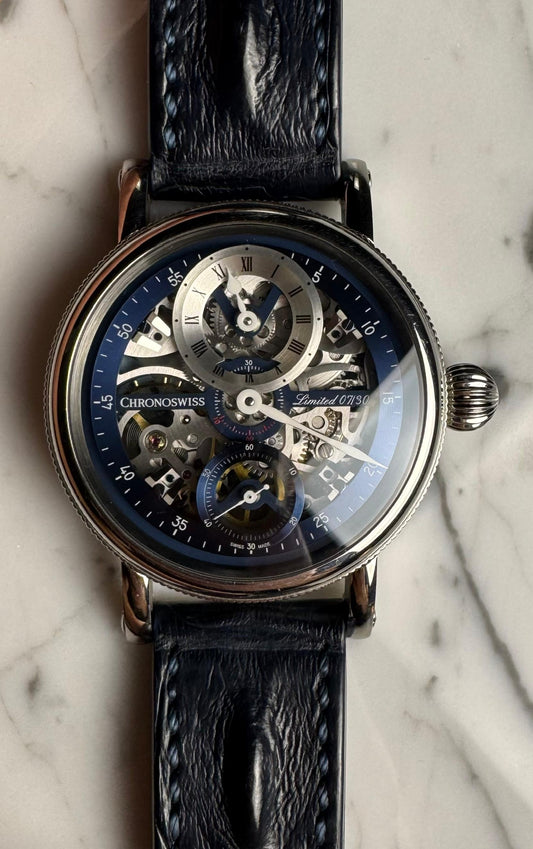 Chronoswiss Régulateur Flying Grand Regulator 44 Steel Manual Skeleton Dial Blue Bridges Ltd 30 Pieces (Unpolished)
