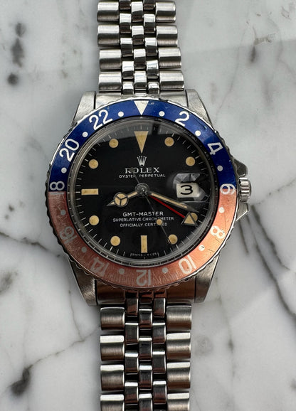 Rolex GMT-Master 1675 MK1 Long E Yellow Patina Pepsi Insert 1968