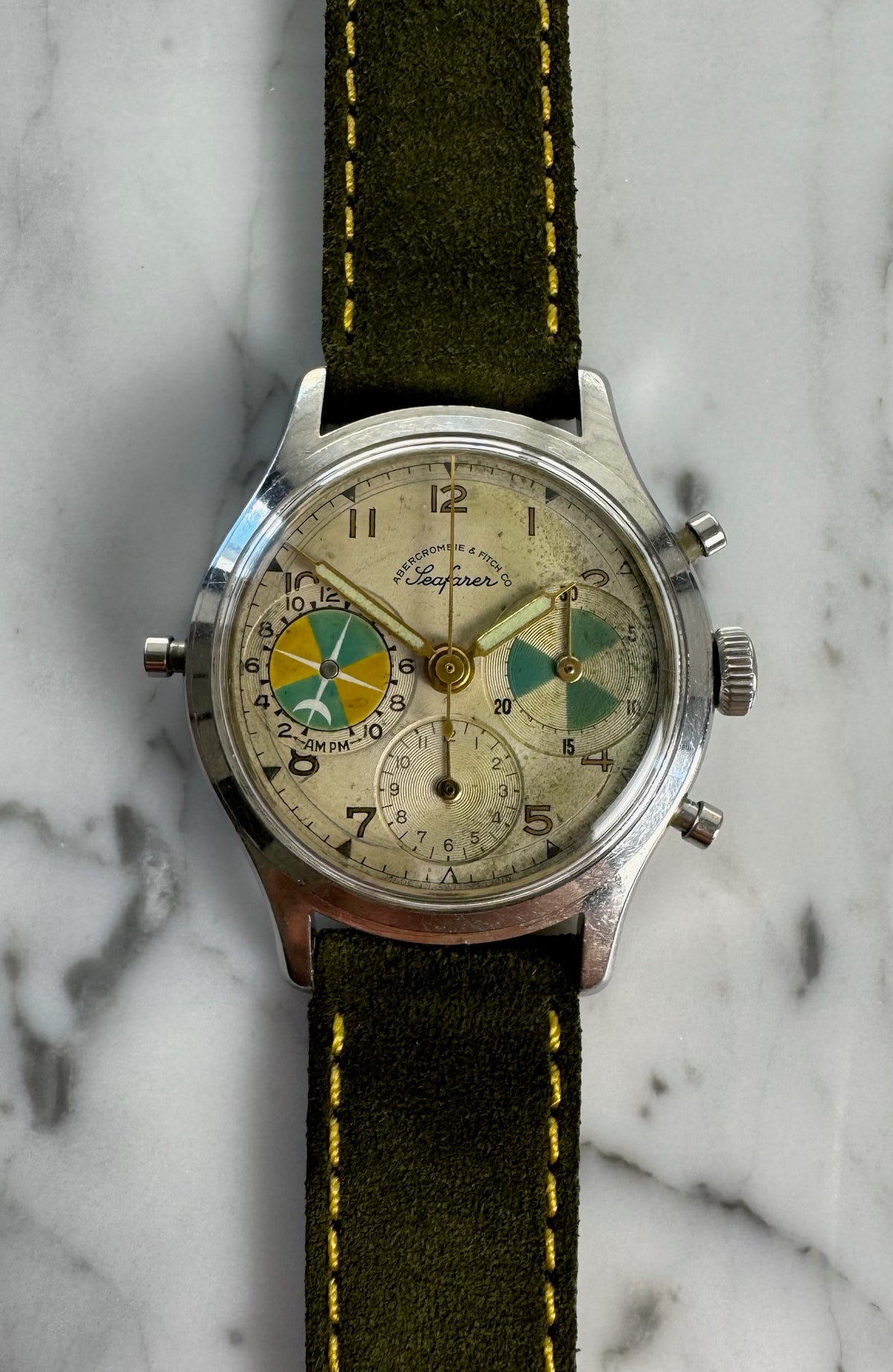 Abercrombie & Fitch Seafarer 2444 Vintage Silver Dial Chronograph ~1950 (Unpolished)